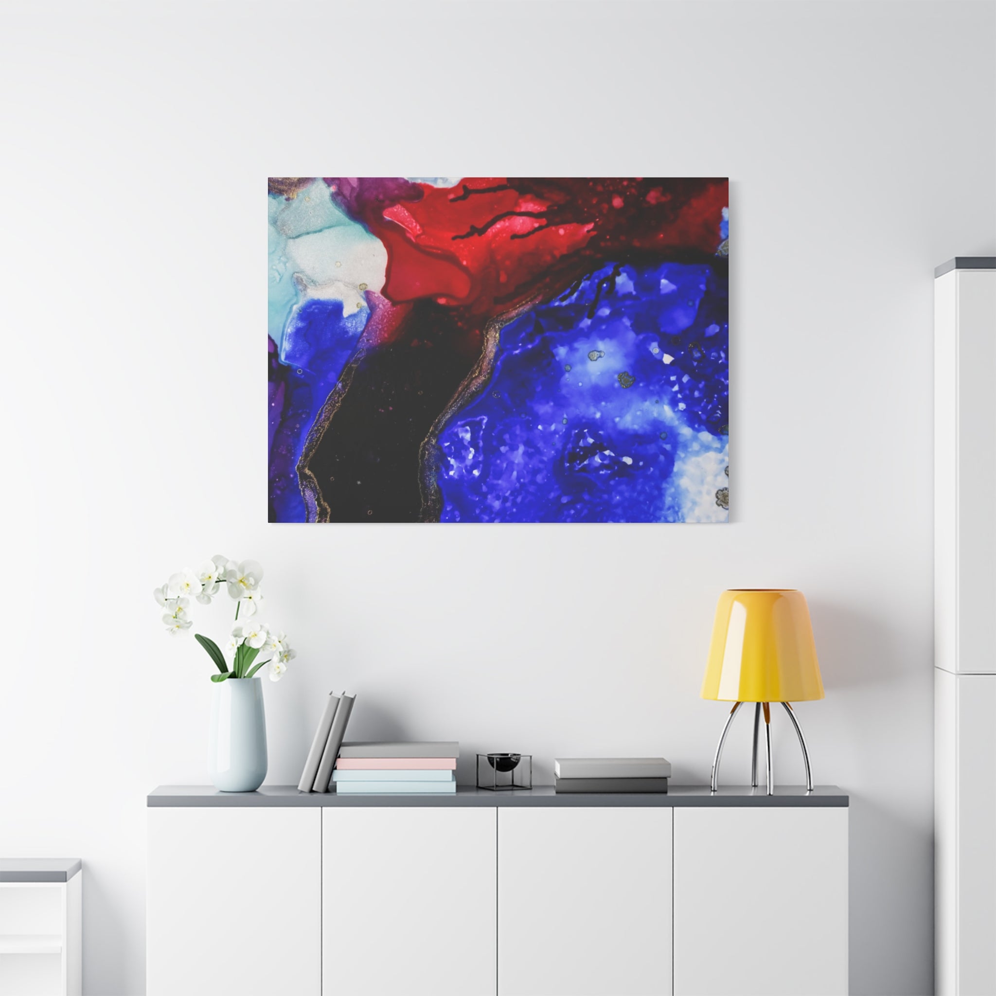 Abstract Geode Resin Art Canvas – Blue & Red Fluid Wall Art (Matte Stretched)