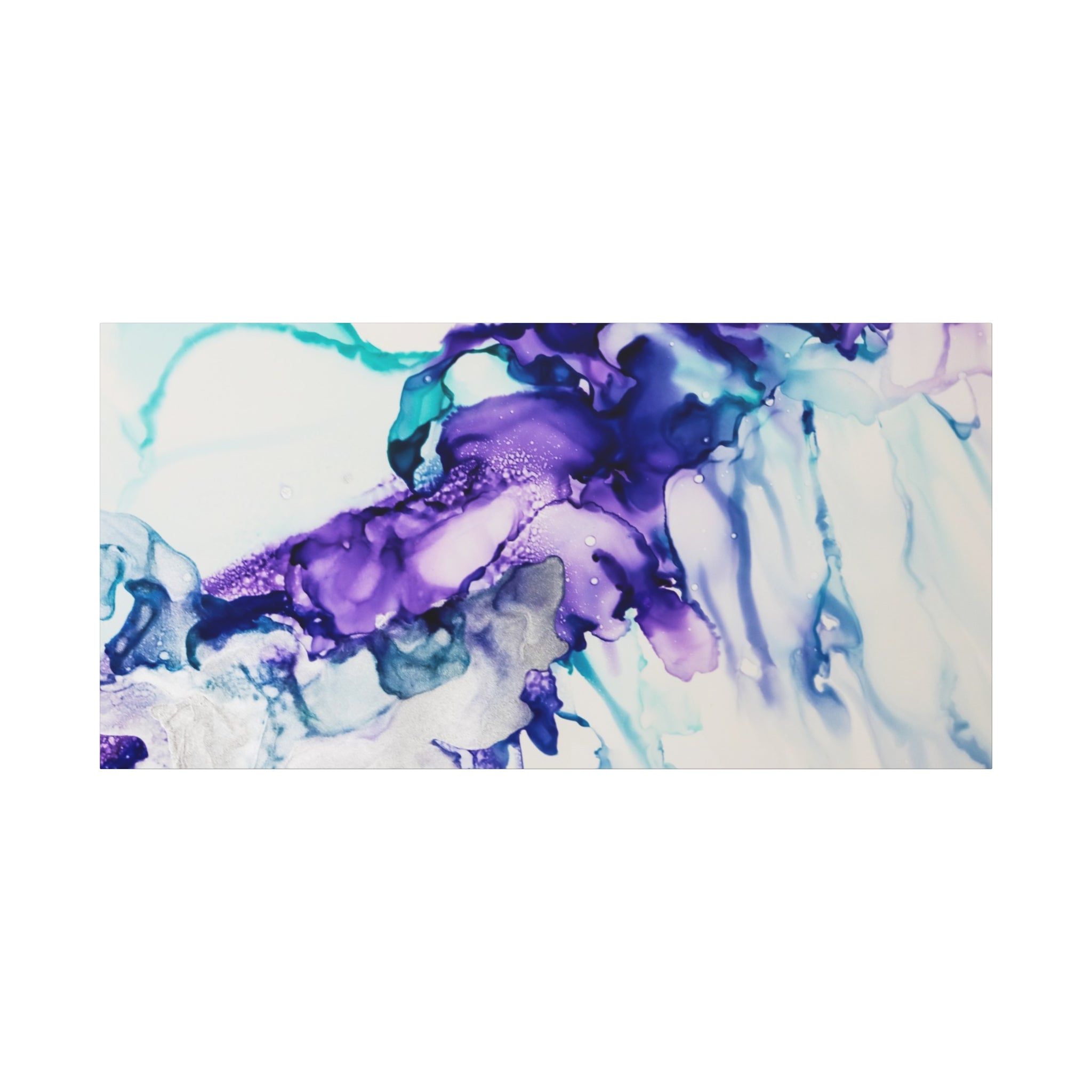 Abstract Purple Teal Ink Flow Matte Canvas Art (Stretched)