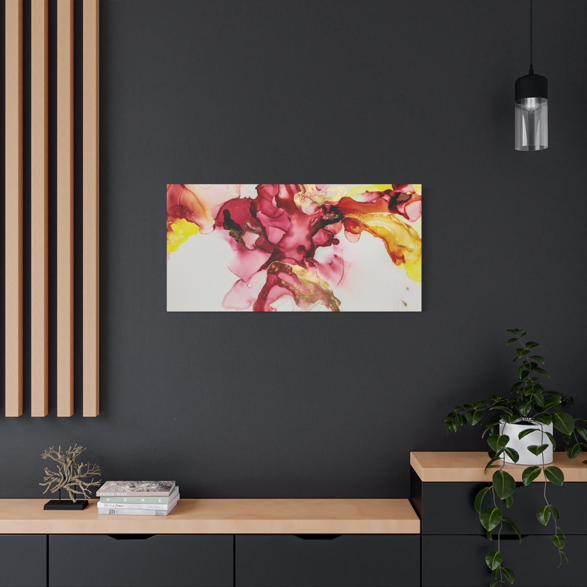 Abstract Pink & Gold Alcohol Ink Art Canvas Print — Matte Stretched Wall Art