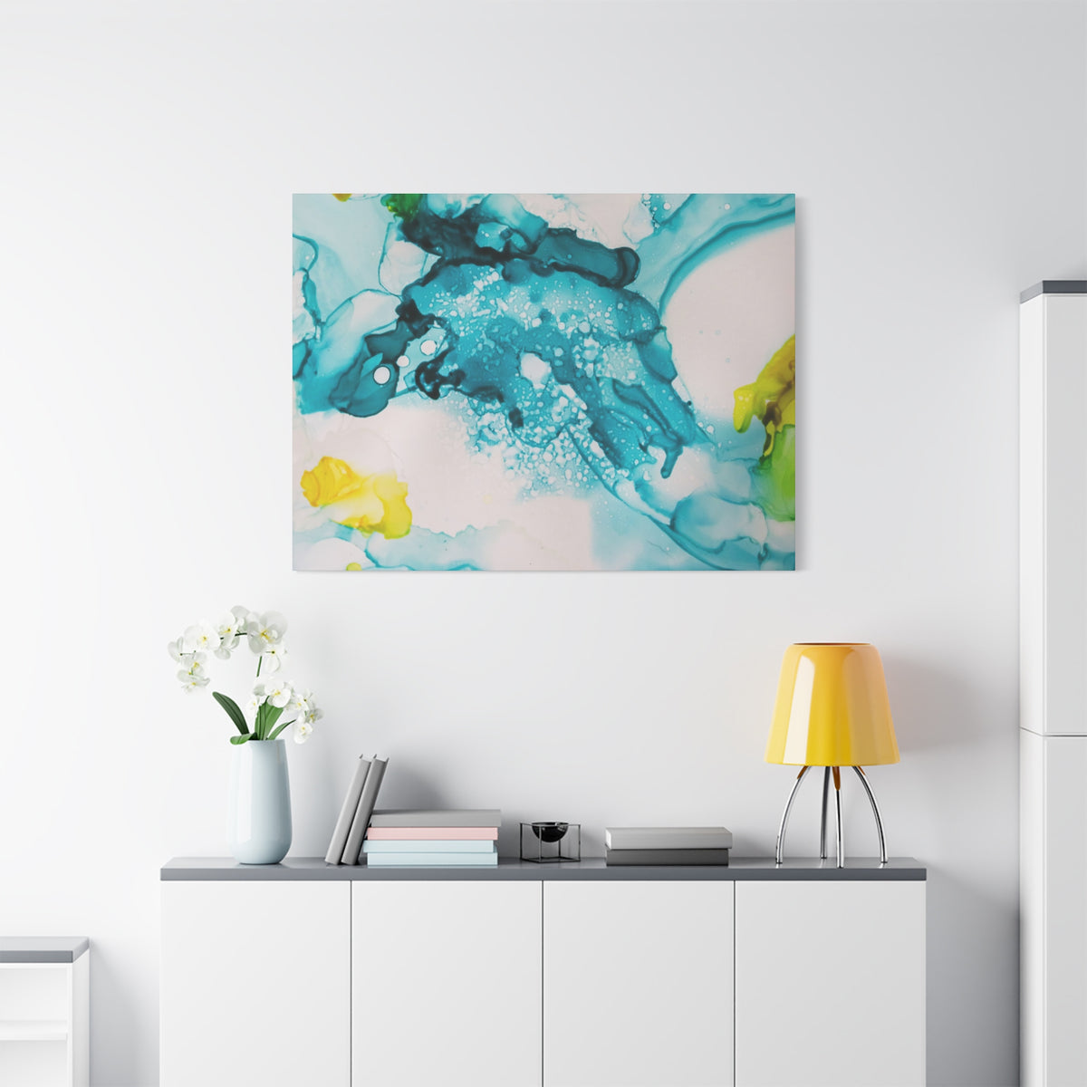 Teal & Yellow Abstract Fluid Art Canvas
