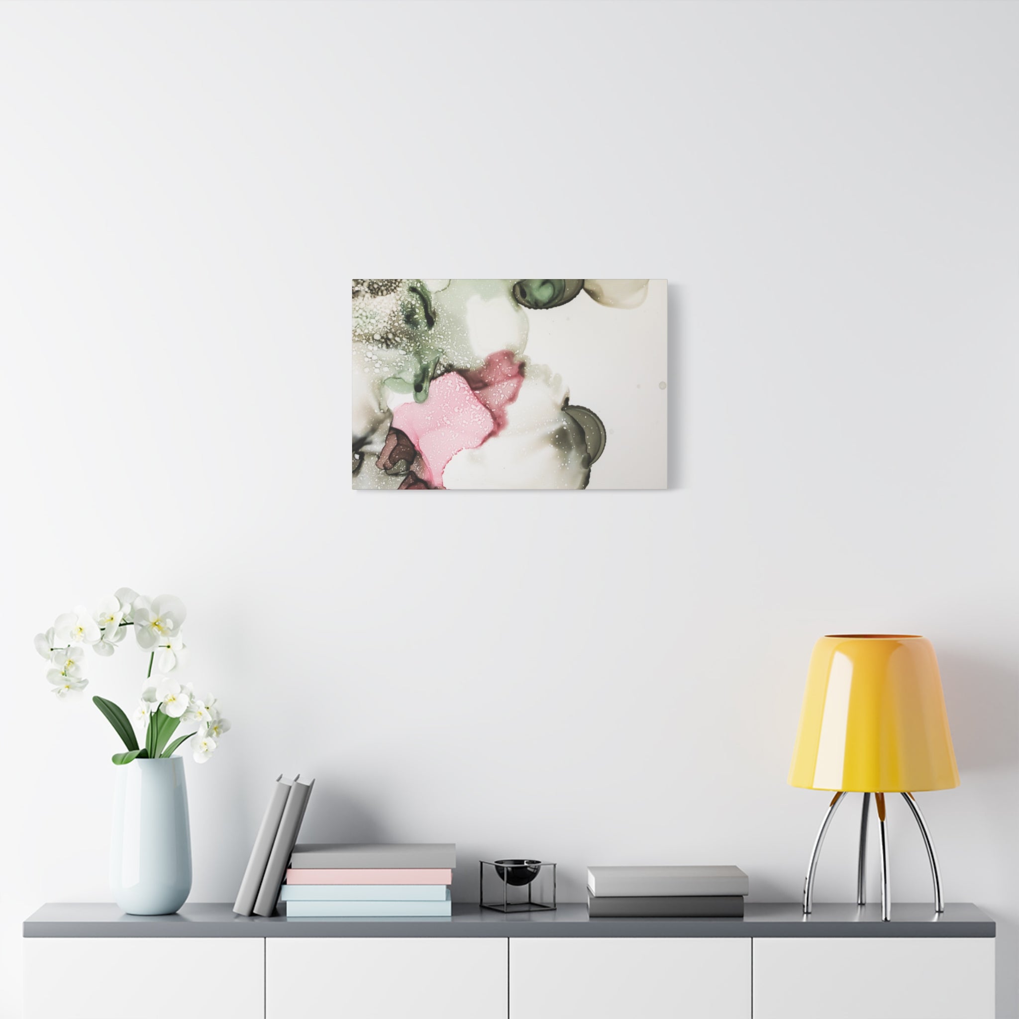 Abstract Pink & Sage Alcohol Ink Canvas Print — Modern Wall Art