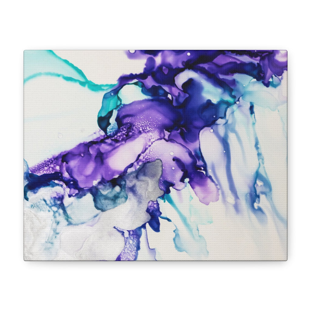 Abstract Purple Teal Ink Flow Matte Canvas Art (Stretched)
