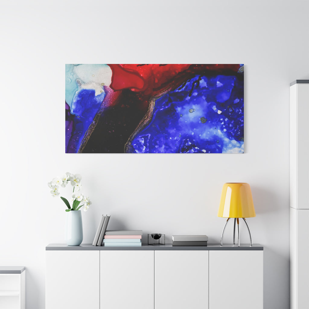 Abstract Geode Resin Art Canvas – Blue & Red Fluid Wall Art (Matte Stretched)