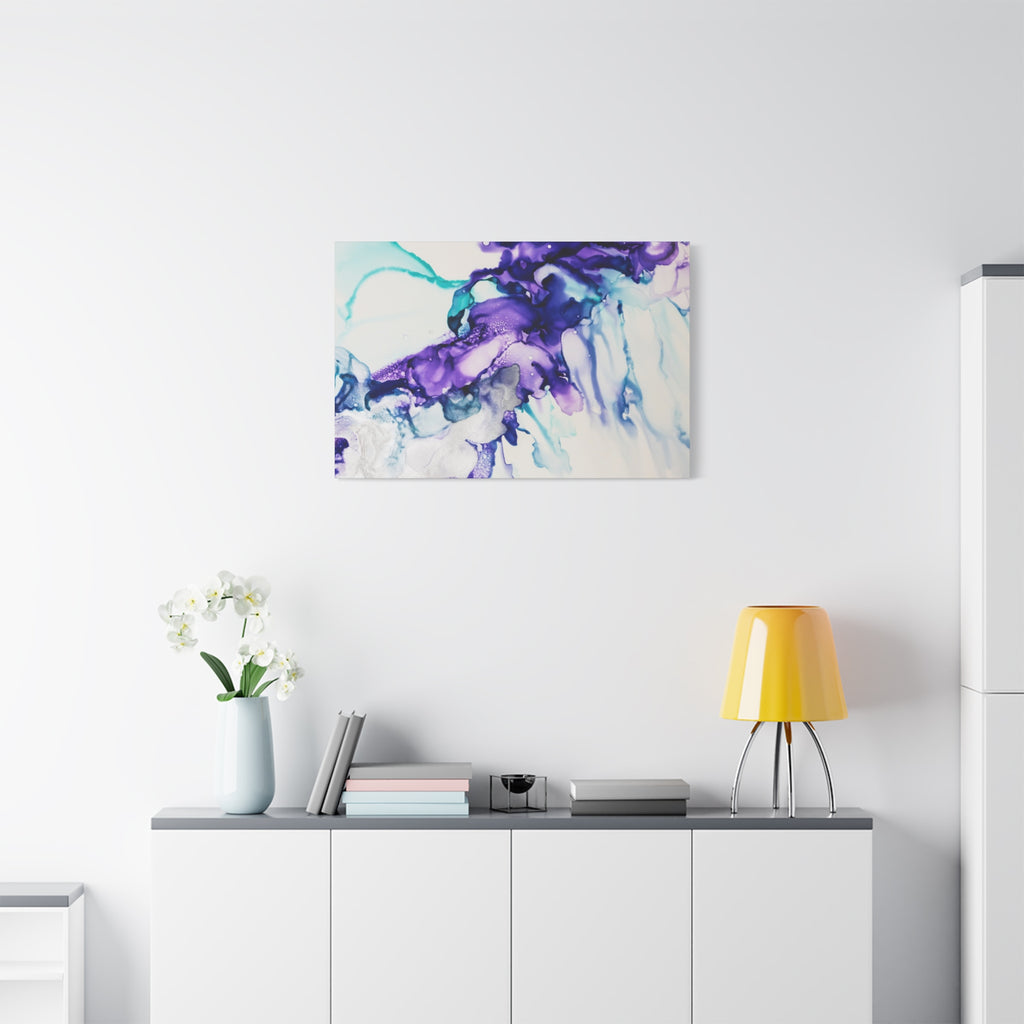 Abstract Purple Teal Ink Flow Matte Canvas Art (Stretched)