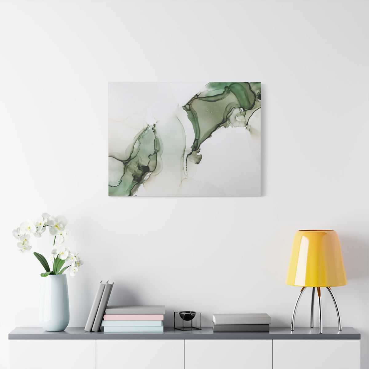 Green Ink Abstract Matte Canvas Print — Stretched 1.25" Wall Art