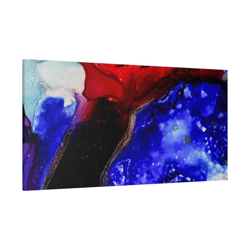 Abstract Geode Resin Art Canvas – Blue & Red Fluid Wall Art (Matte Stretched)