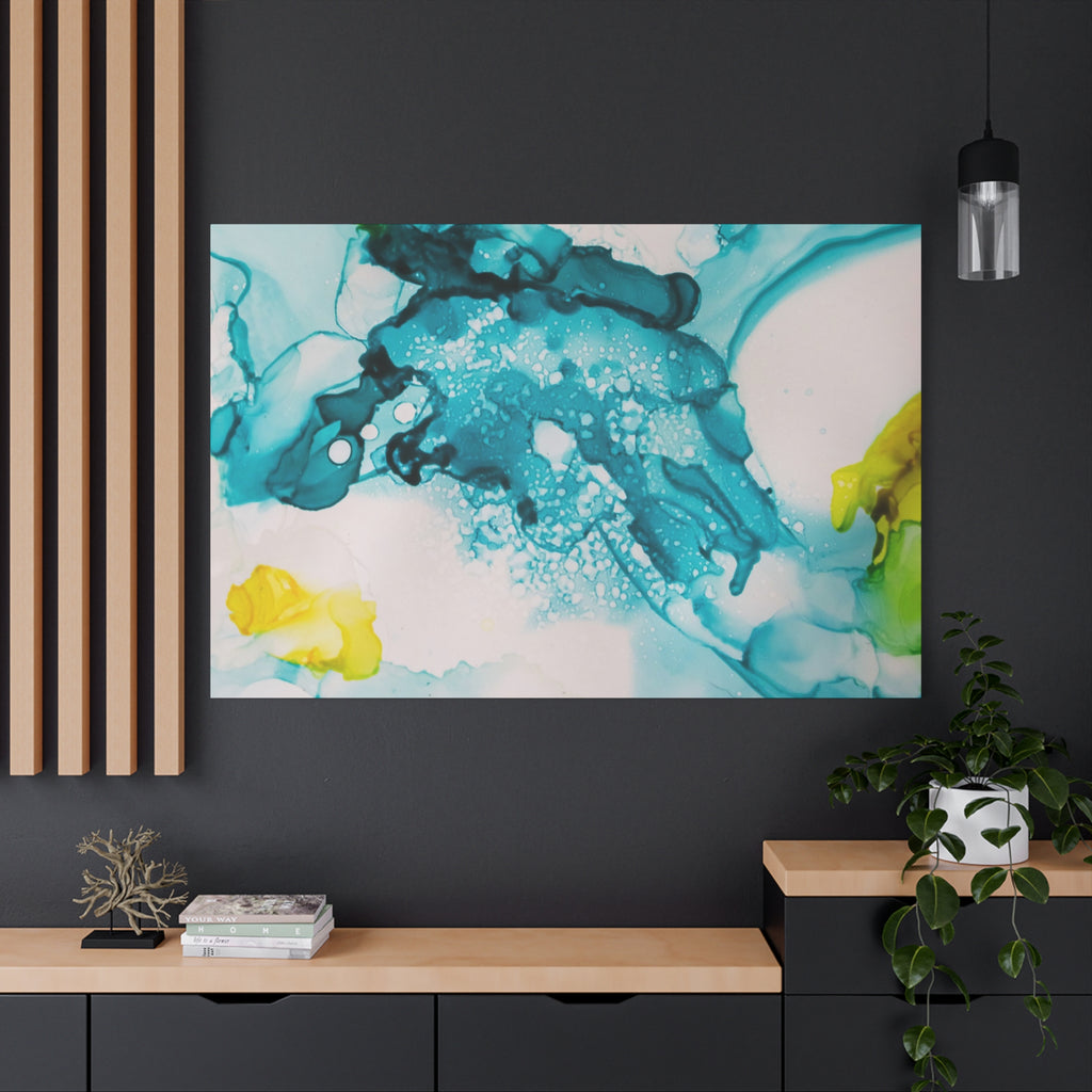 Teal & Yellow Abstract Fluid Art Canvas