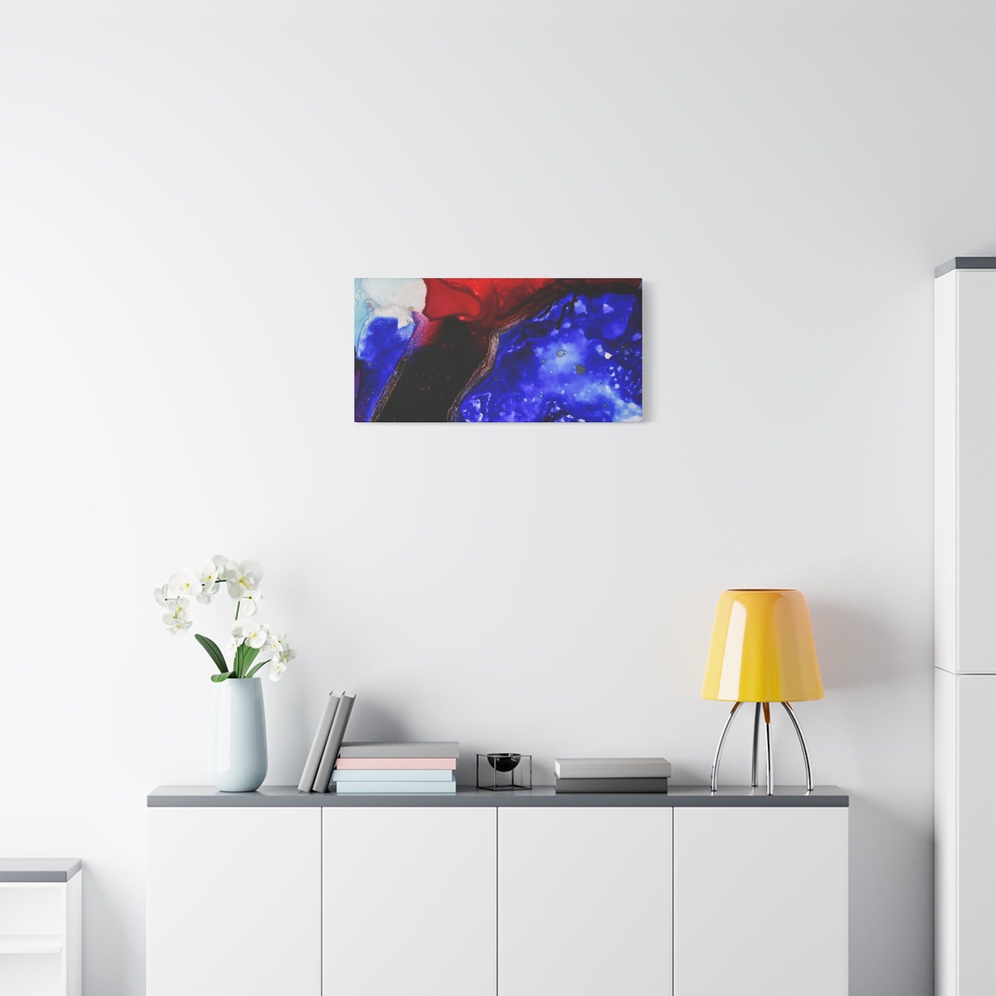 Abstract Geode Resin Art Canvas – Blue & Red Fluid Wall Art (Matte Stretched)