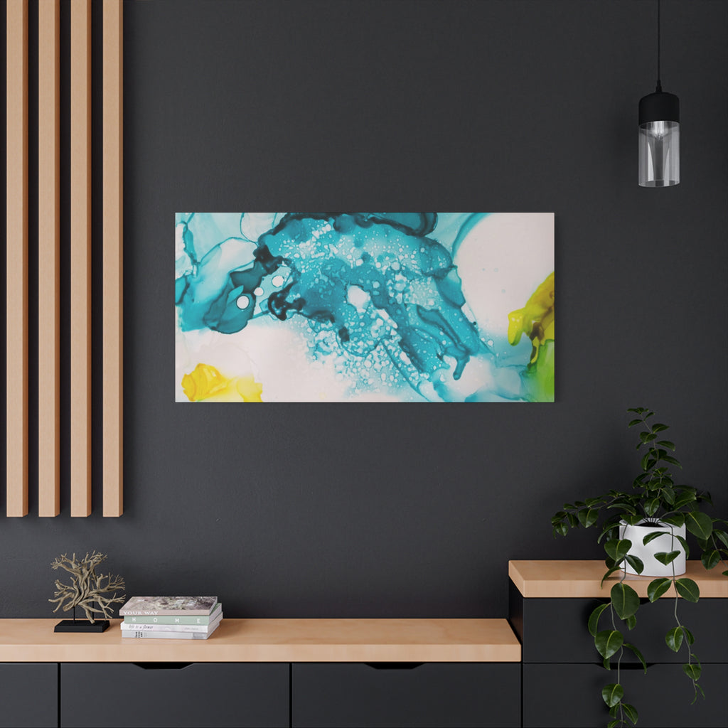 Teal & Yellow Abstract Fluid Art Canvas