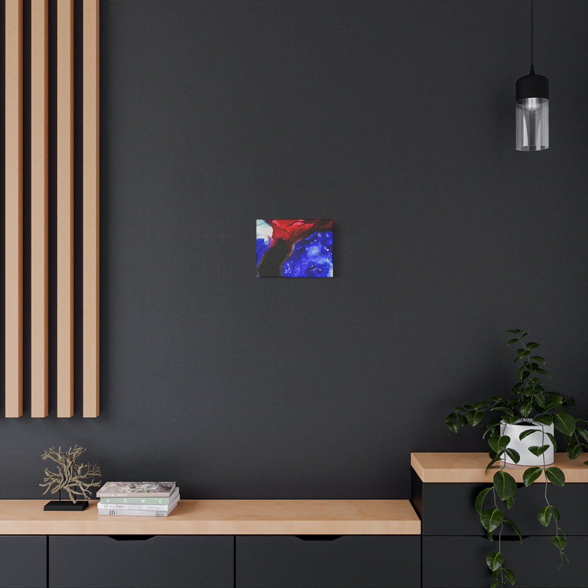 Abstract Geode Resin Art Canvas – Blue & Red Fluid Wall Art (Matte Stretched)