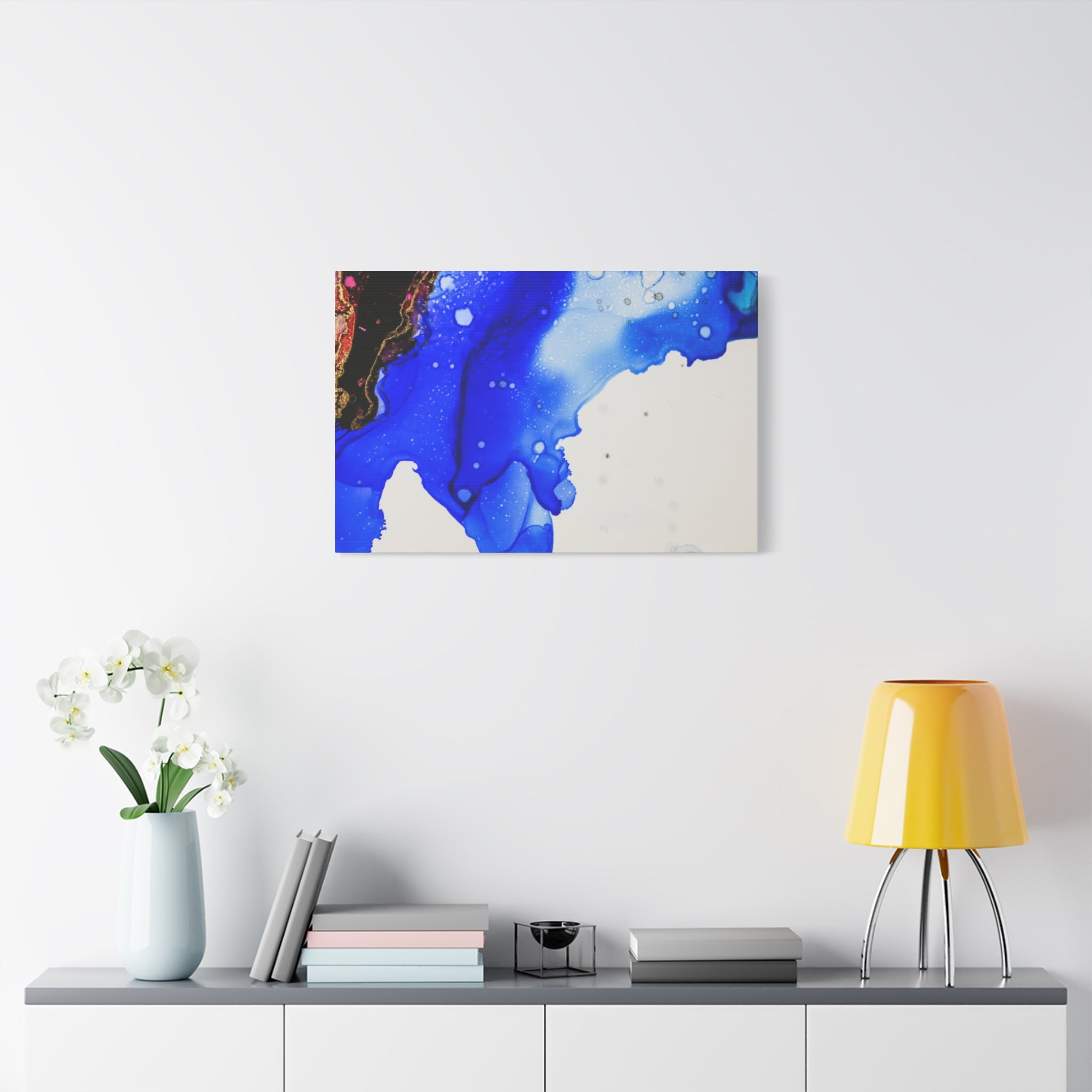 Abstract Blue Ink Art Canvas Print — Oceanic Fluid Painting
