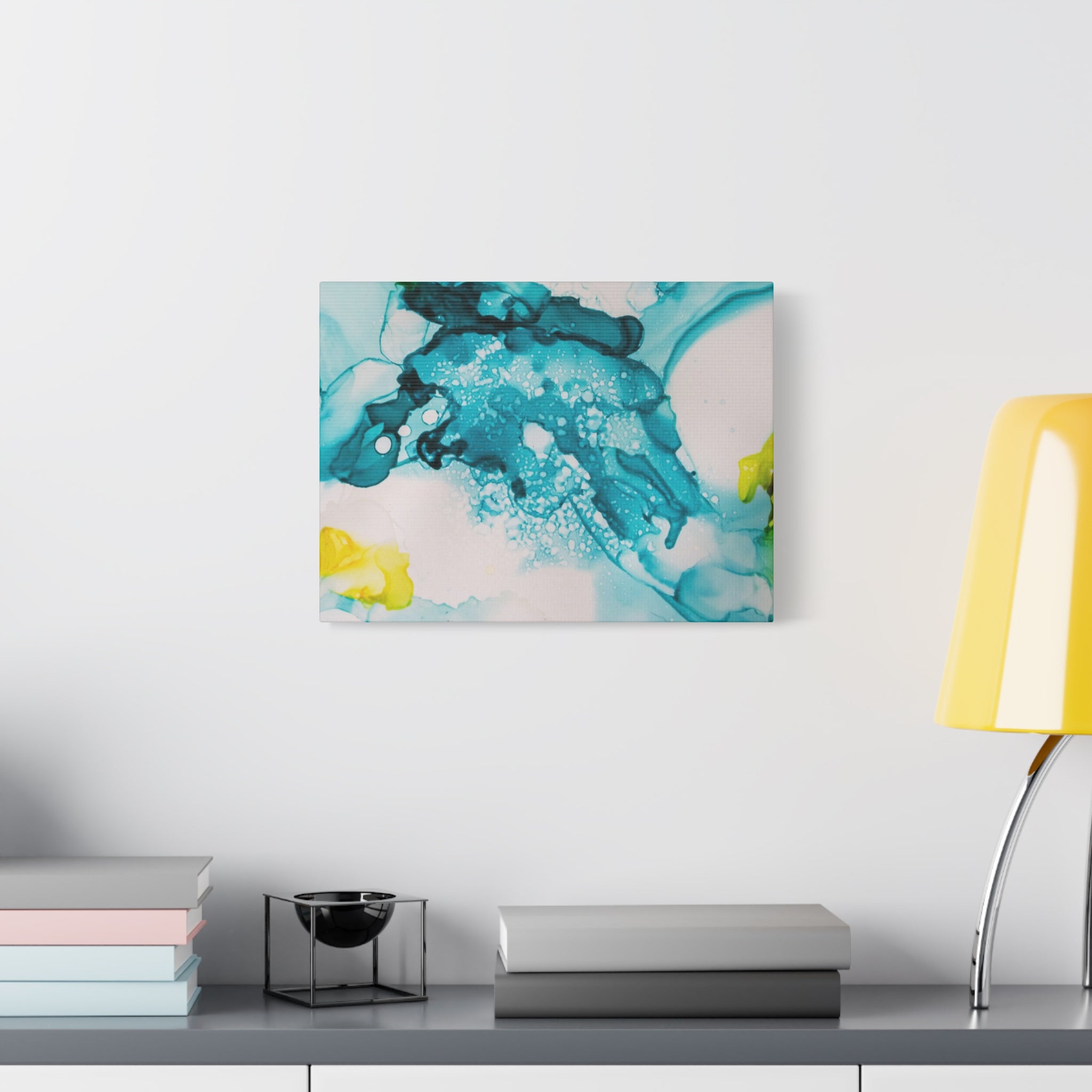 Teal & Yellow Abstract Fluid Art Canvas