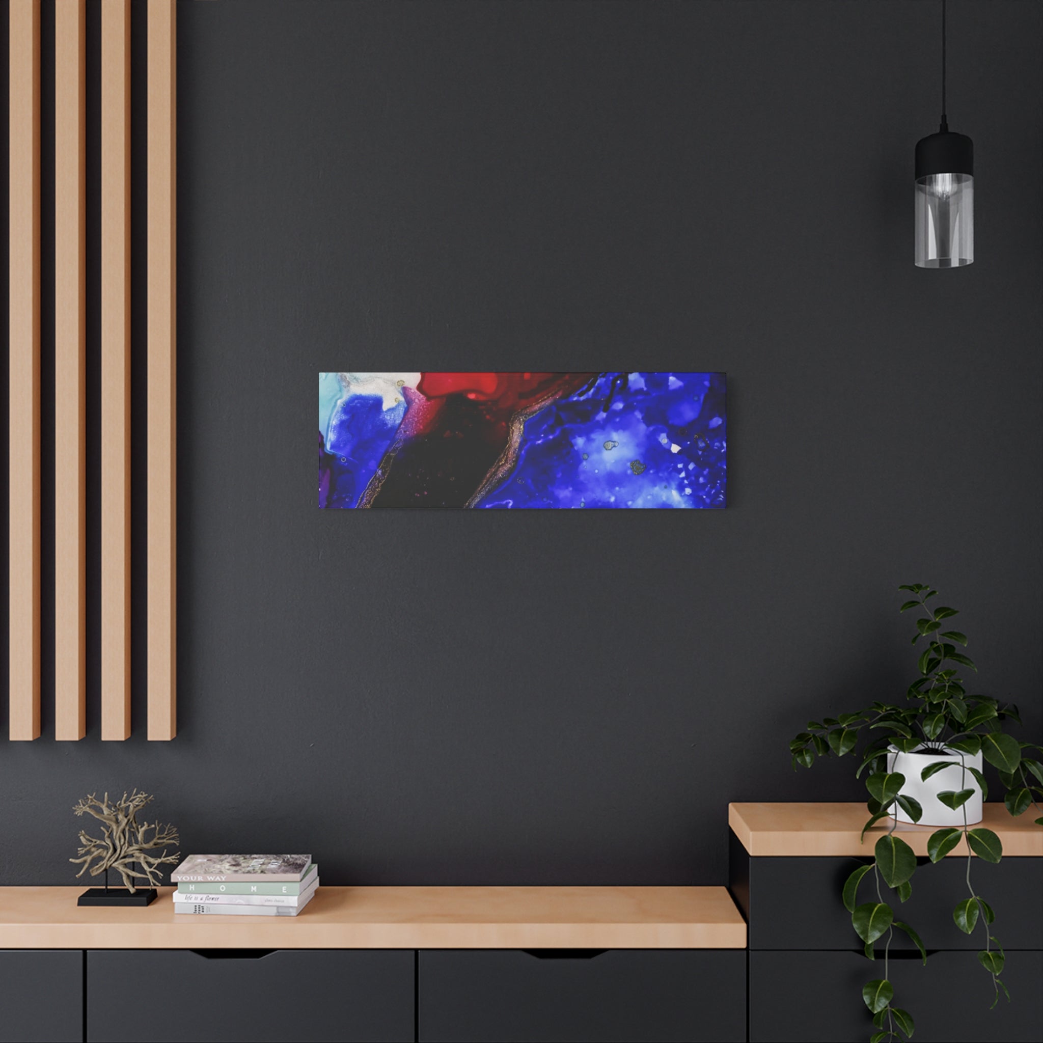 Abstract Geode Resin Art Canvas – Blue & Red Fluid Wall Art (Matte Stretched)