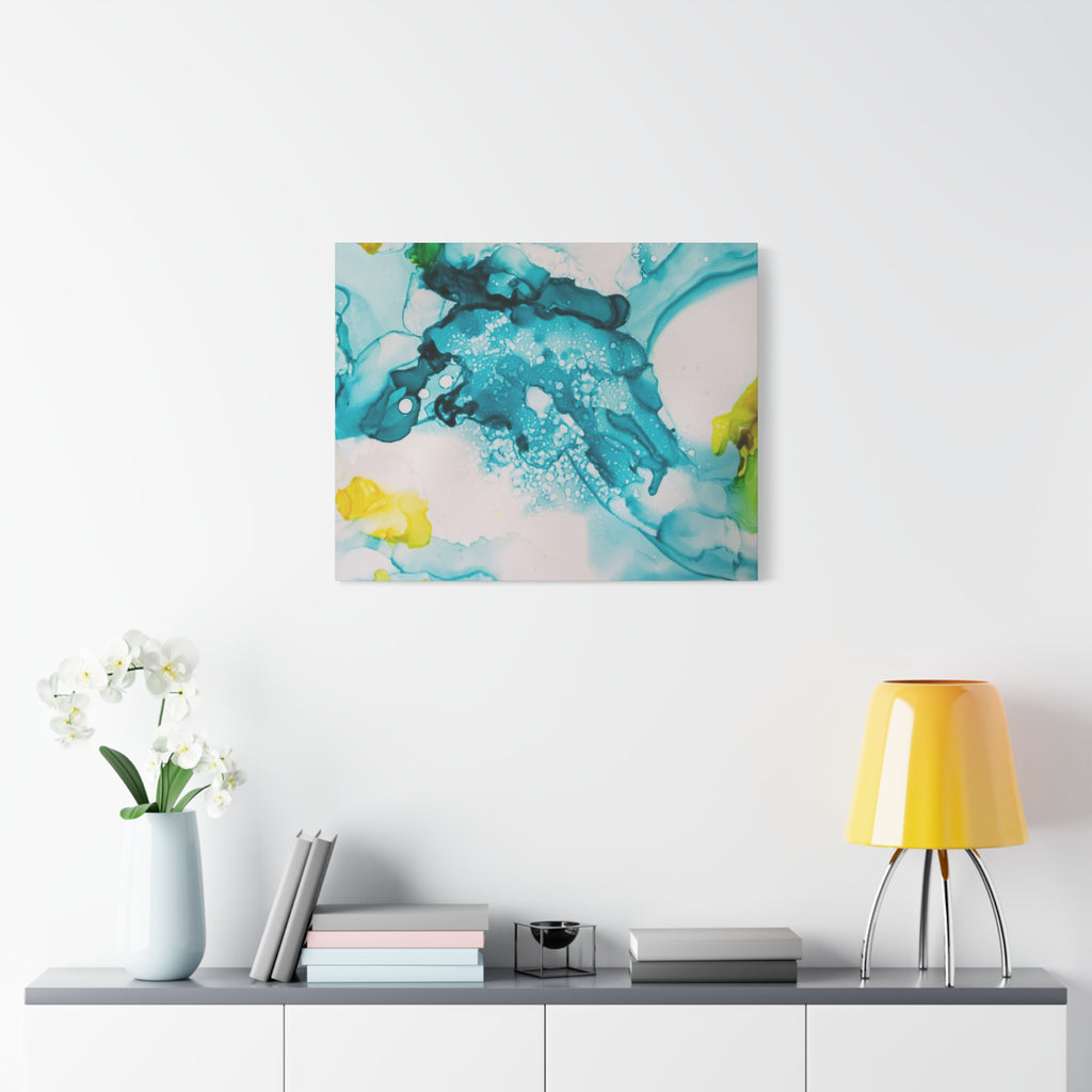 Teal & Yellow Abstract Fluid Art Canvas