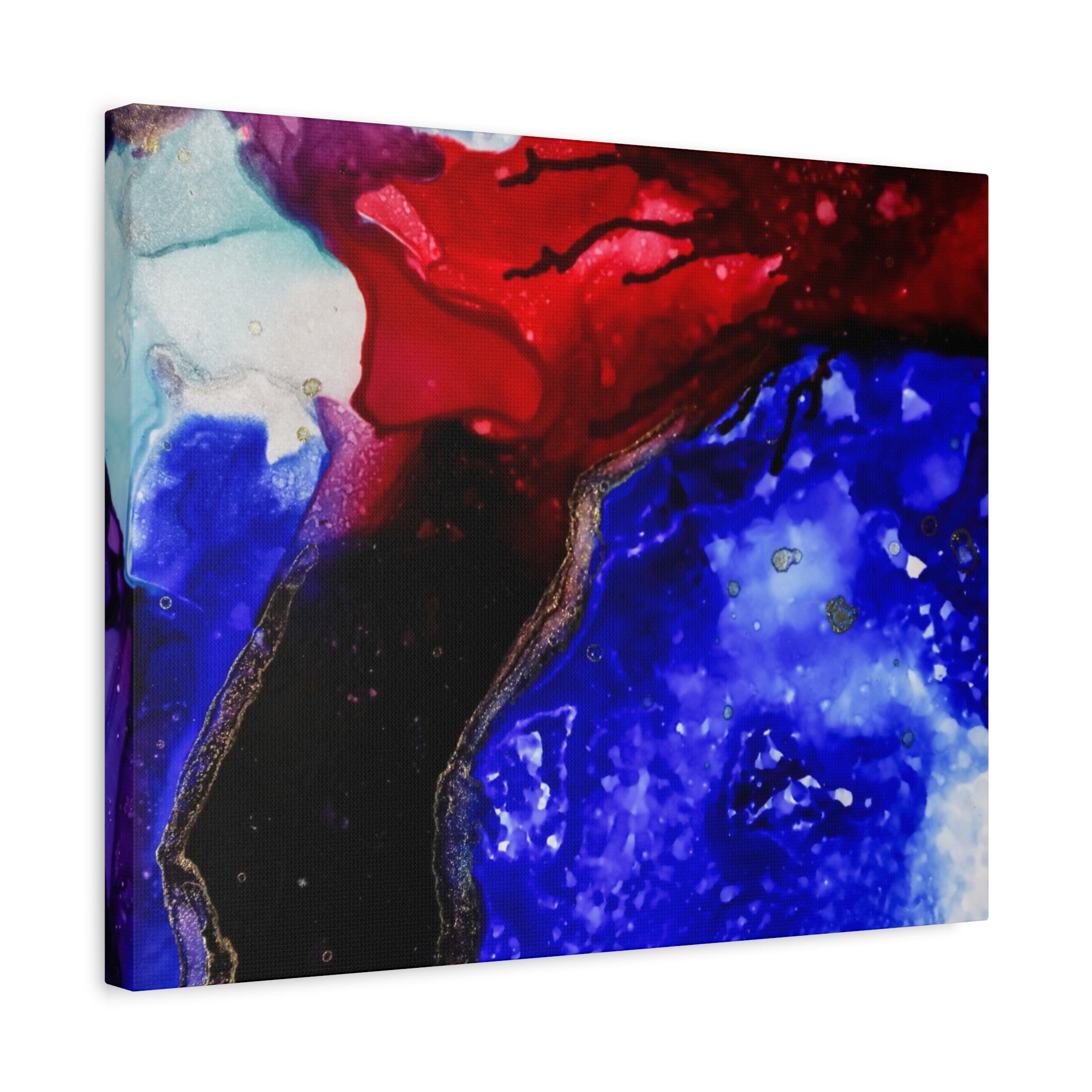 Abstract Geode Resin Art Canvas – Blue & Red Fluid Wall Art (Matte Stretched)