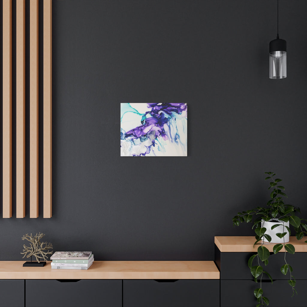 Abstract Purple Teal Ink Flow Matte Canvas Art (Stretched)