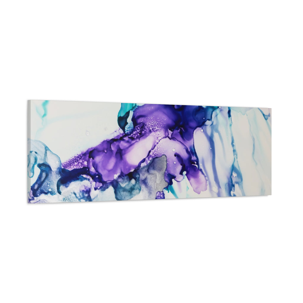 Abstract Purple Teal Ink Flow Matte Canvas Art (Stretched)