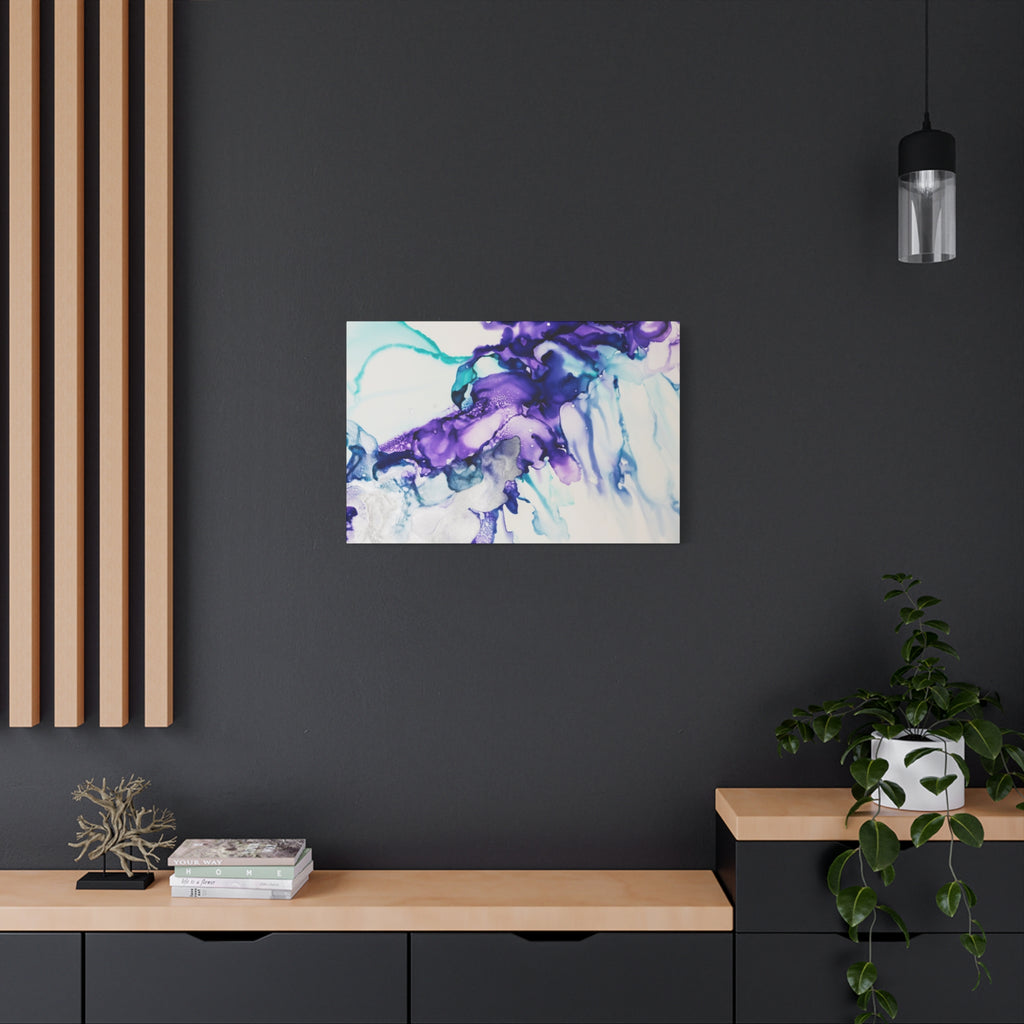 Abstract Purple Teal Ink Flow Matte Canvas Art (Stretched)