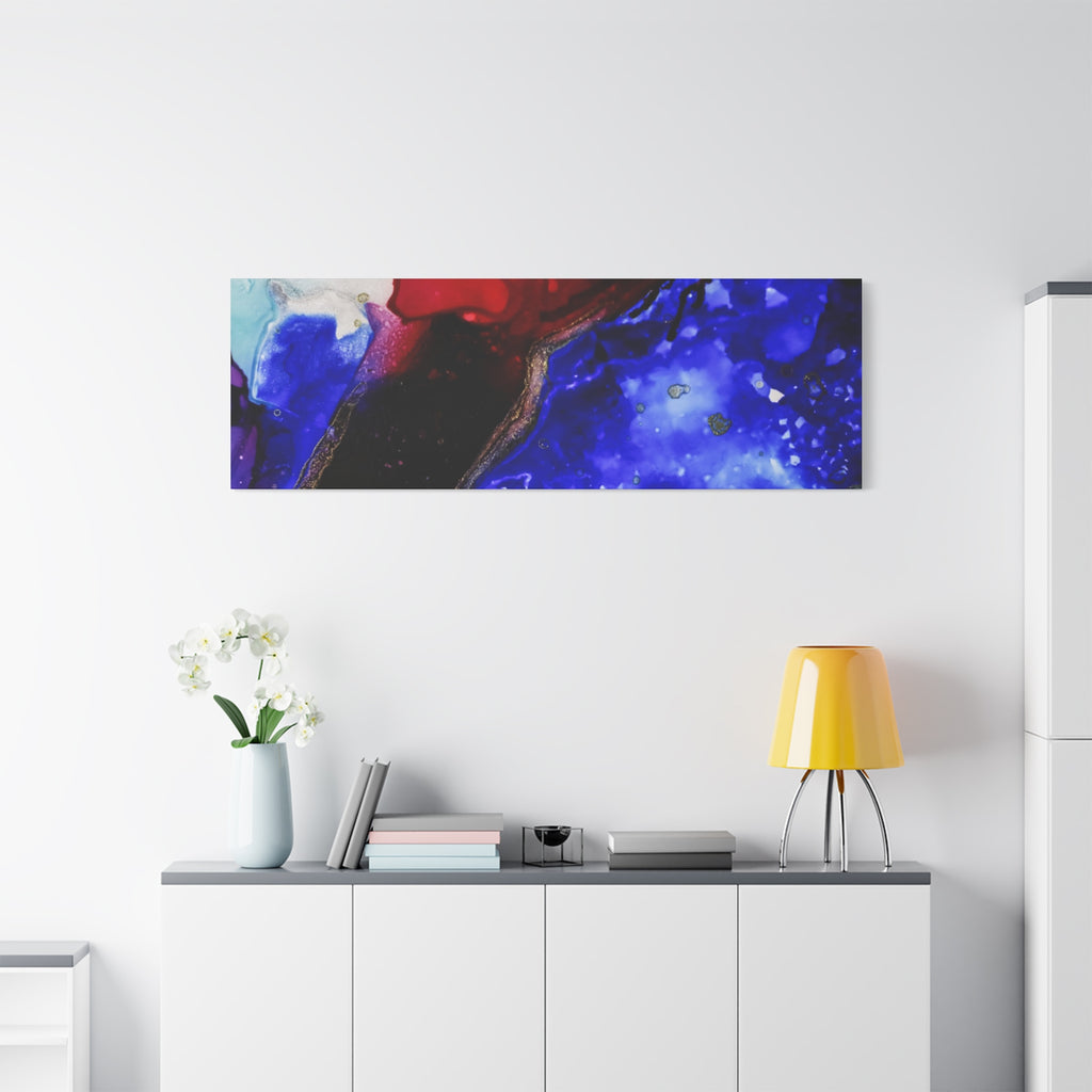 Abstract Geode Resin Art Canvas – Blue & Red Fluid Wall Art (Matte Stretched)