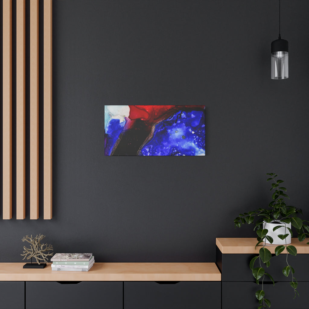 Abstract Geode Resin Art Canvas – Blue & Red Fluid Wall Art (Matte Stretched)