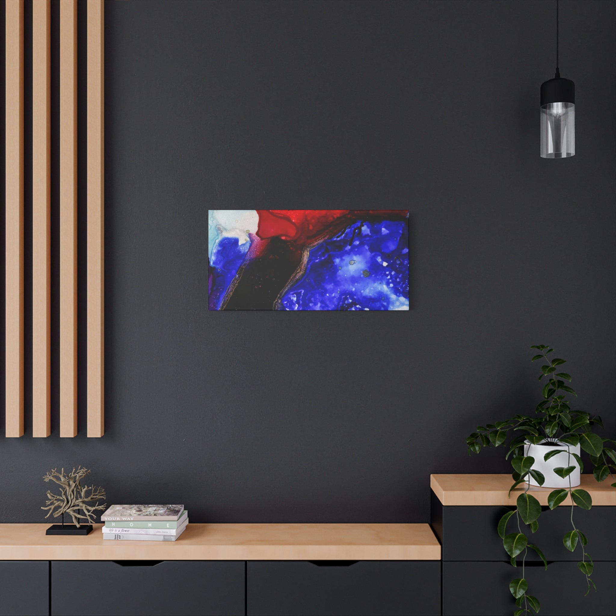 Abstract Geode Resin Art Canvas – Blue & Red Fluid Wall Art (Matte Stretched)
