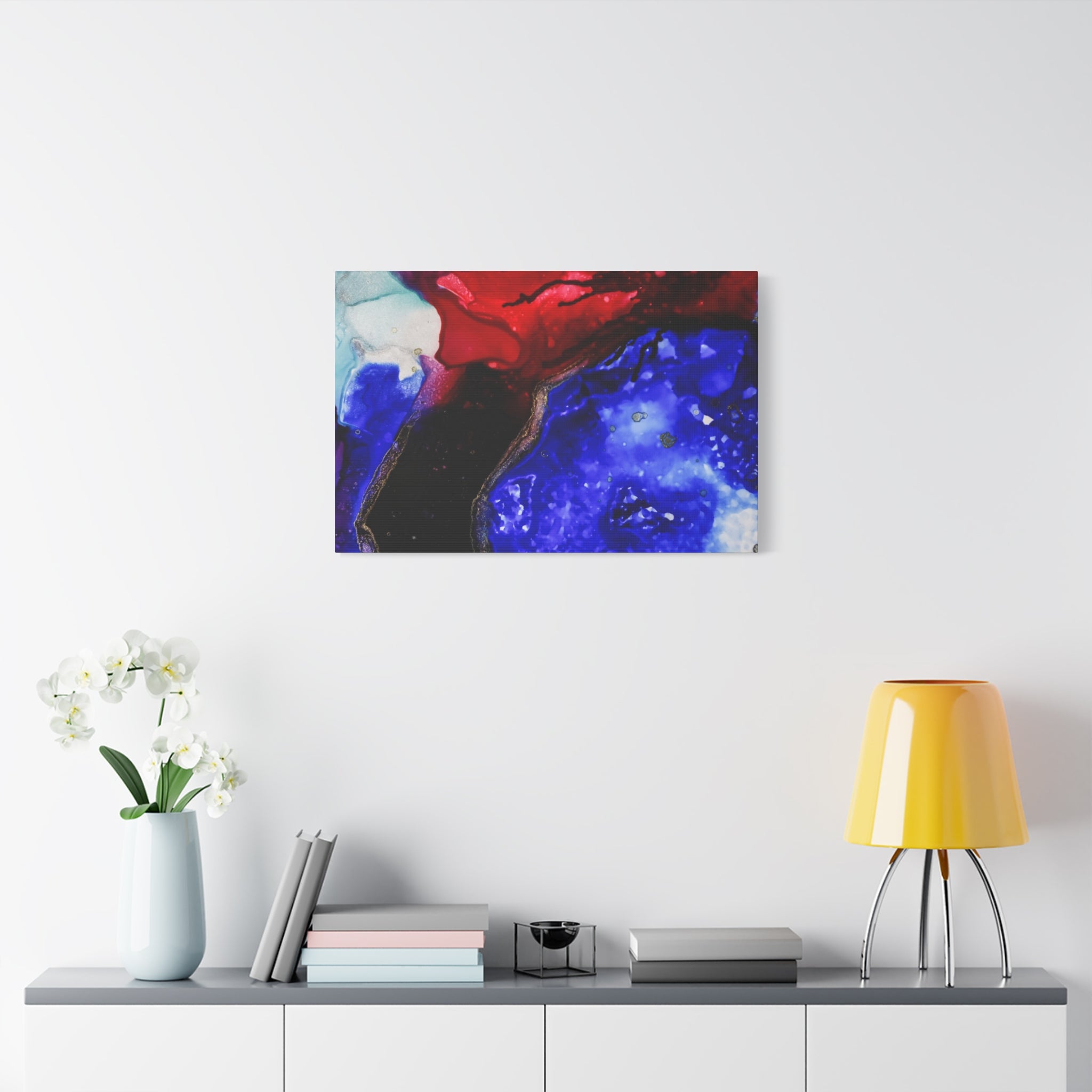 Abstract Geode Resin Art Canvas – Blue & Red Fluid Wall Art (Matte Stretched)