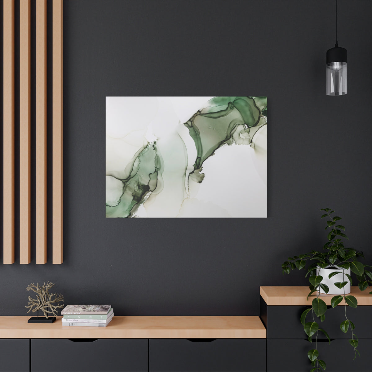 Green Ink Abstract Matte Canvas Print — Stretched 1.25" Wall Art