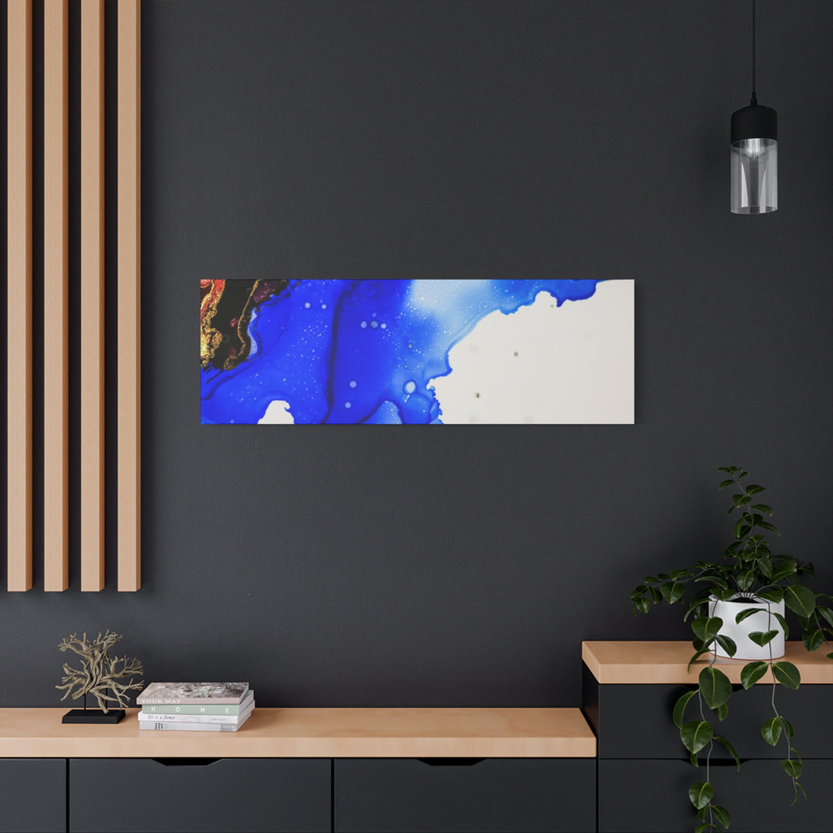 Abstract Blue Ink Art Canvas Print — Oceanic Fluid Painting