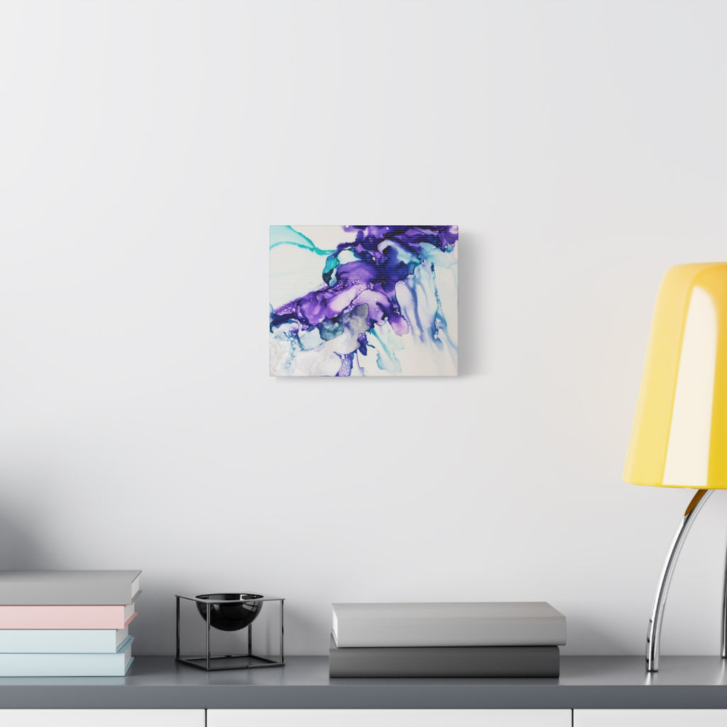 Abstract Purple Teal Ink Flow Matte Canvas Art (Stretched)