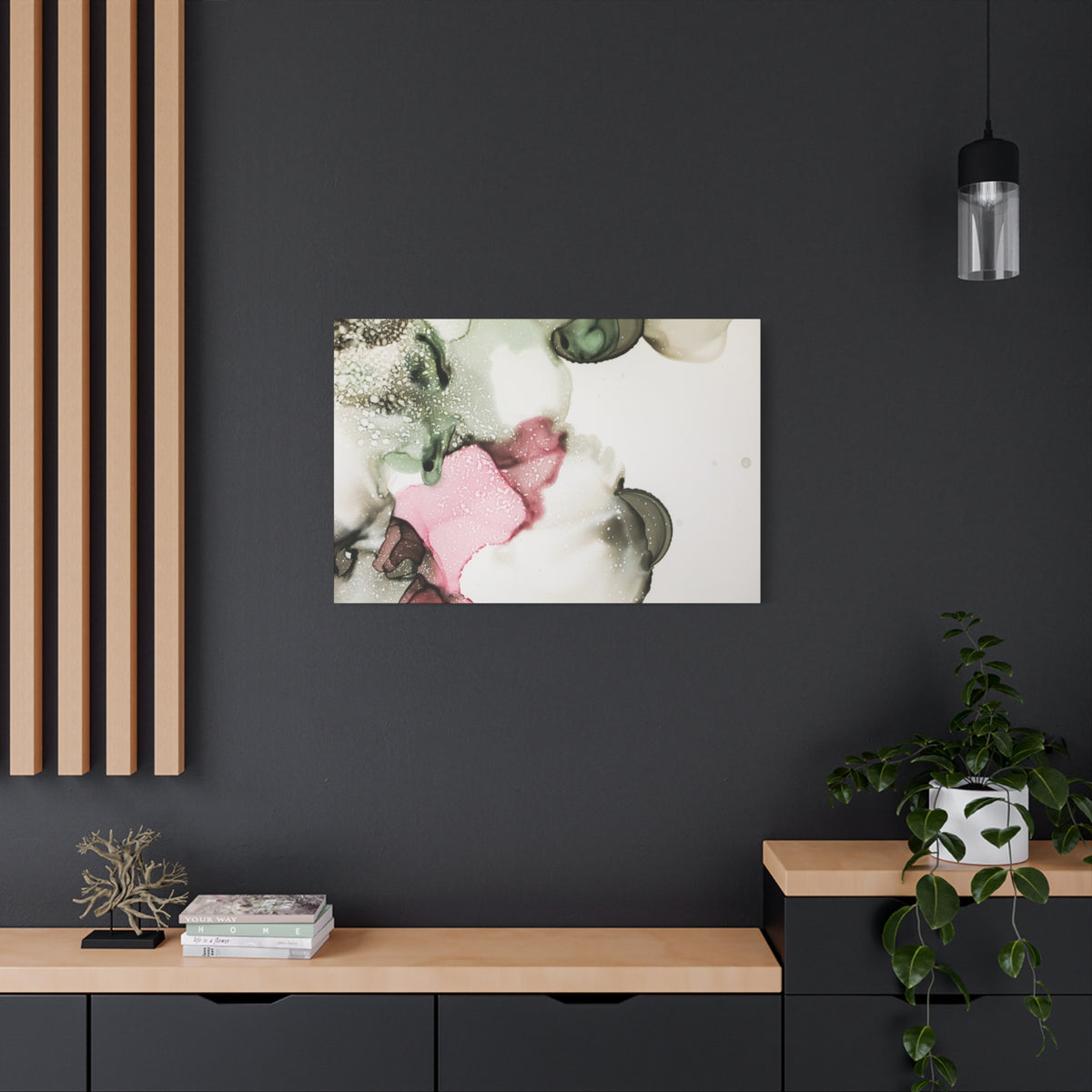Abstract Pink & Sage Alcohol Ink Canvas Print — Modern Wall Art