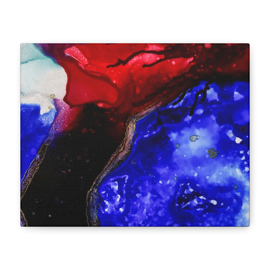 Abstract Geode Resin Art Canvas – Blue & Red Fluid Wall Art (Matte Stretched)