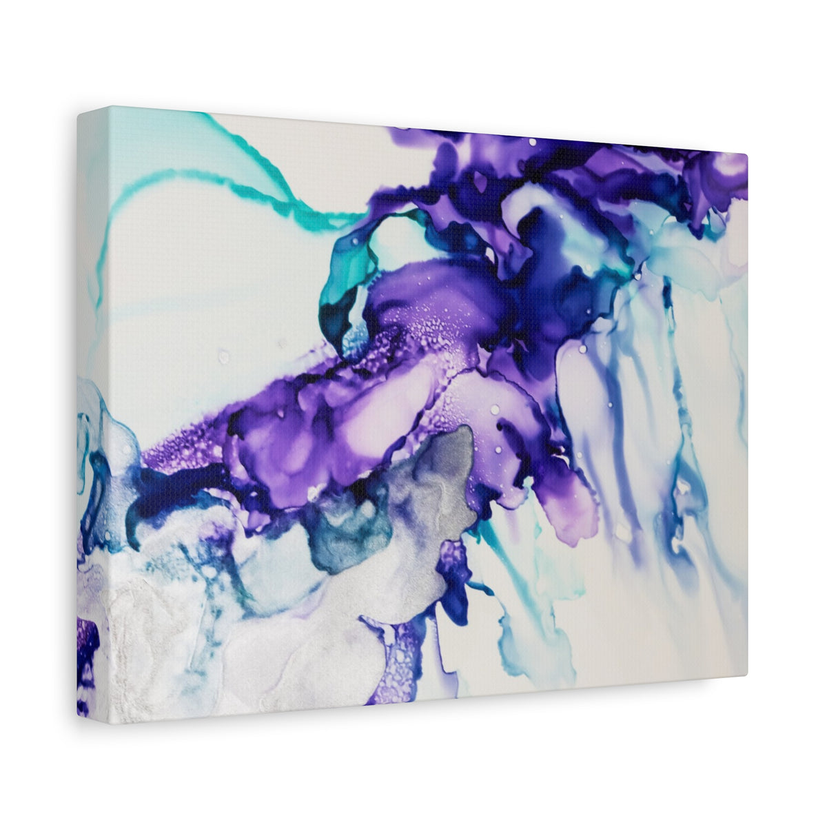 Abstract Purple Teal Ink Flow Matte Canvas Art (Stretched)