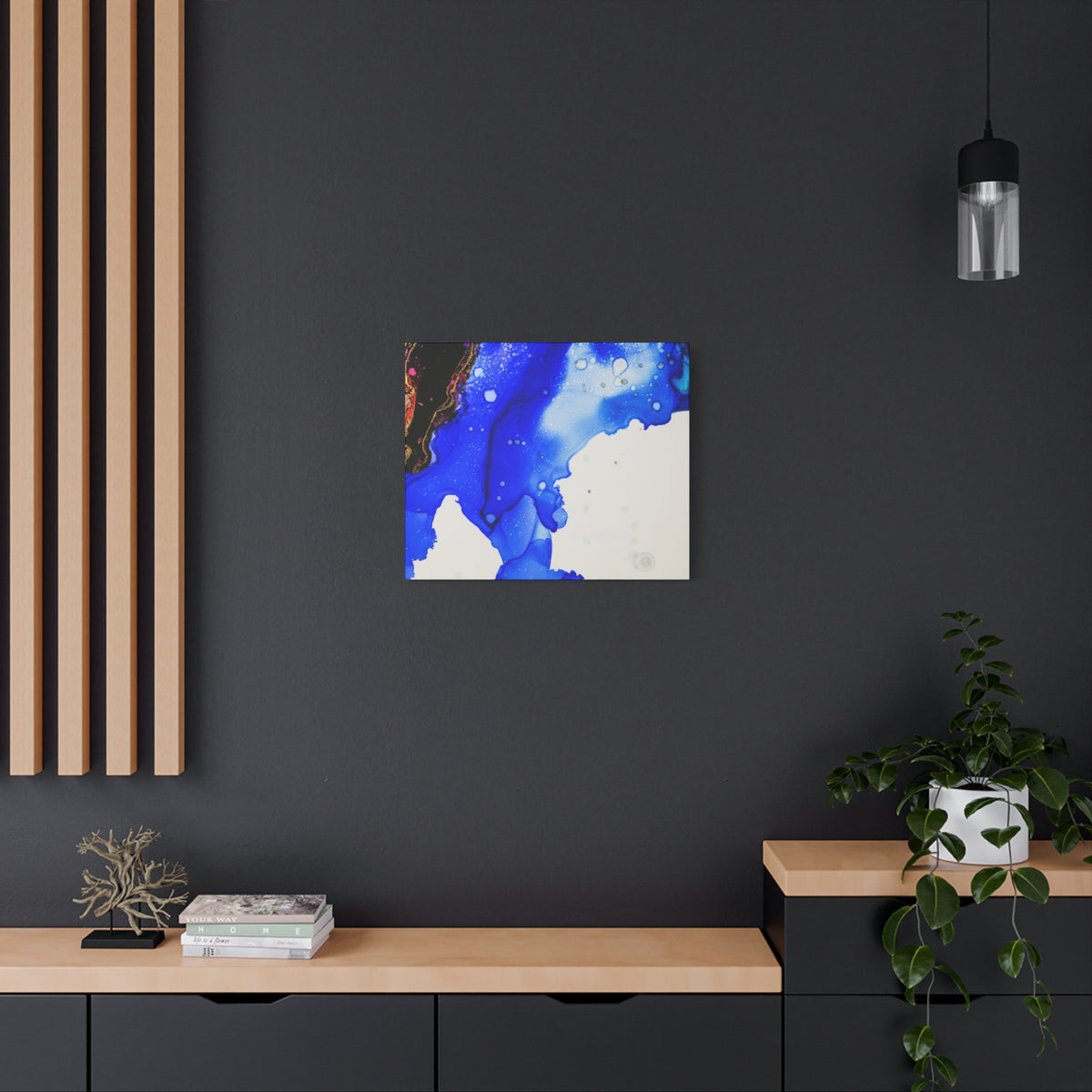 Abstract Blue Ink Art Canvas Print — Oceanic Fluid Painting