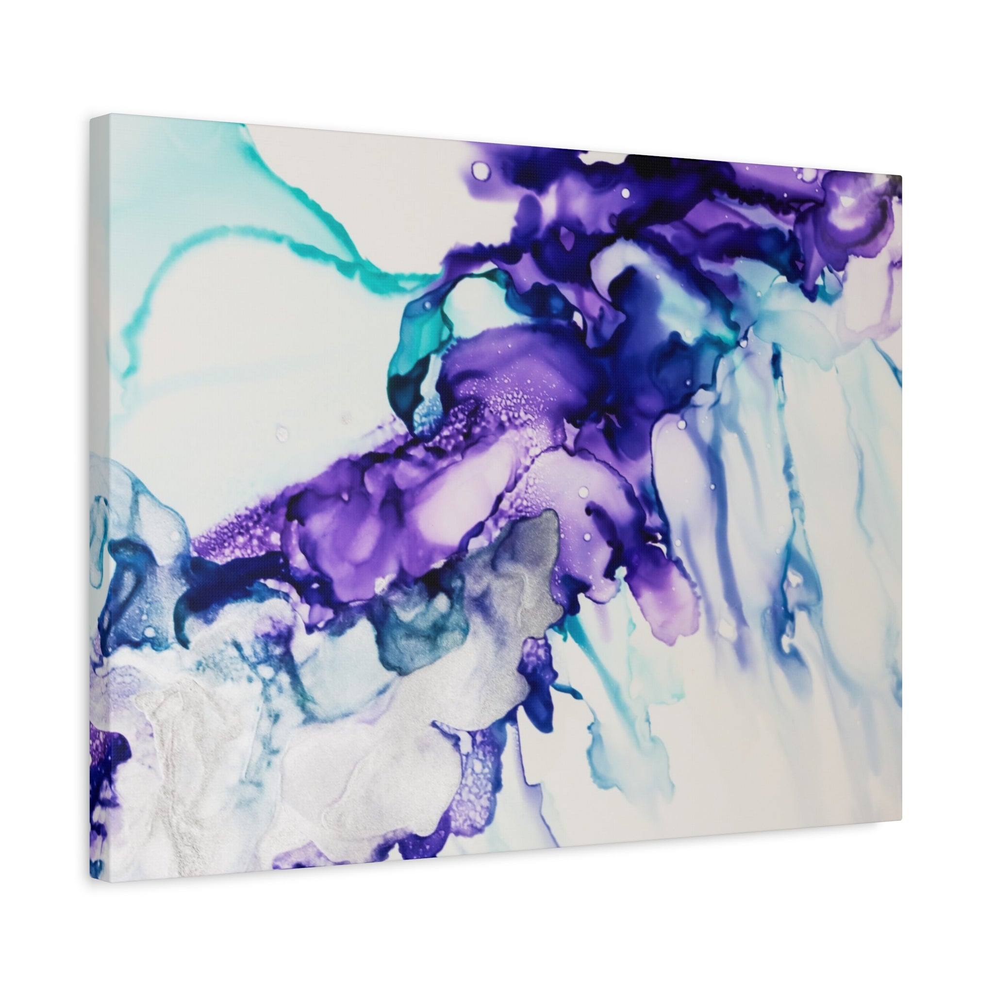 Abstract Purple Teal Ink Flow Matte Canvas Art (Stretched)