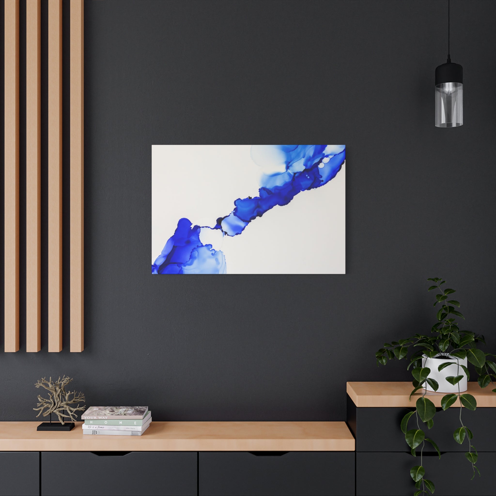 Blue Ink Abstract Matte Canvas Print — Stretched 1.25\"