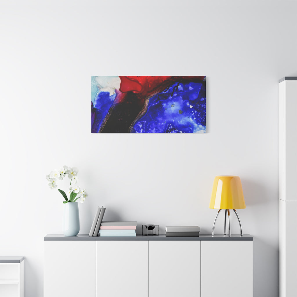 Abstract Geode Resin Art Canvas – Blue & Red Fluid Wall Art (Matte Stretched)