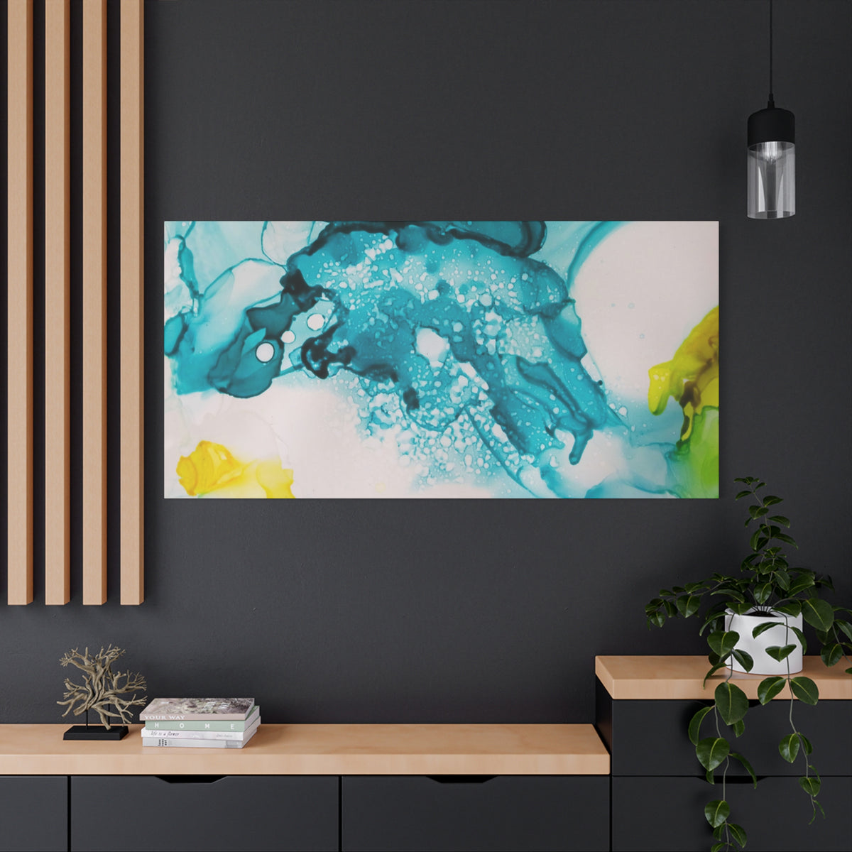 Teal & Yellow Abstract Fluid Art Canvas