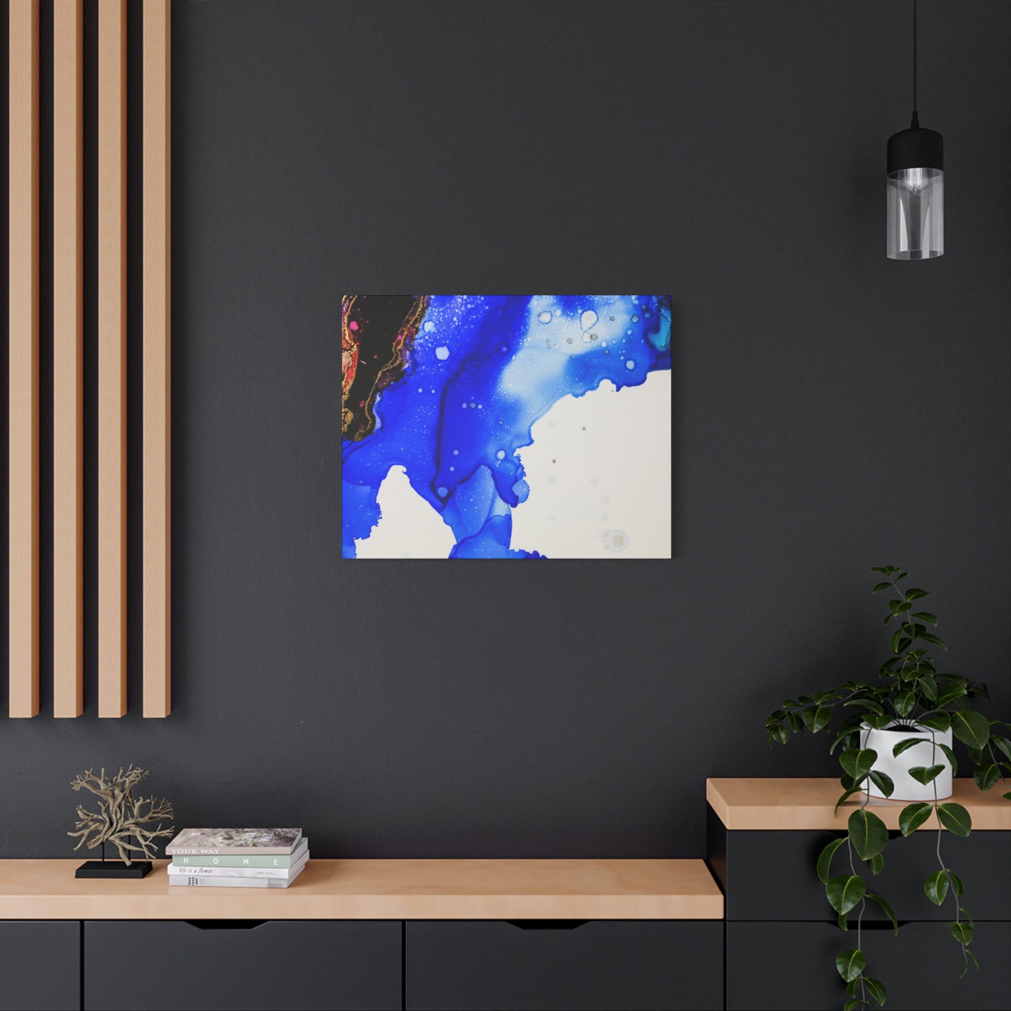 Abstract Blue Ink Art Canvas Print — Oceanic Fluid Painting