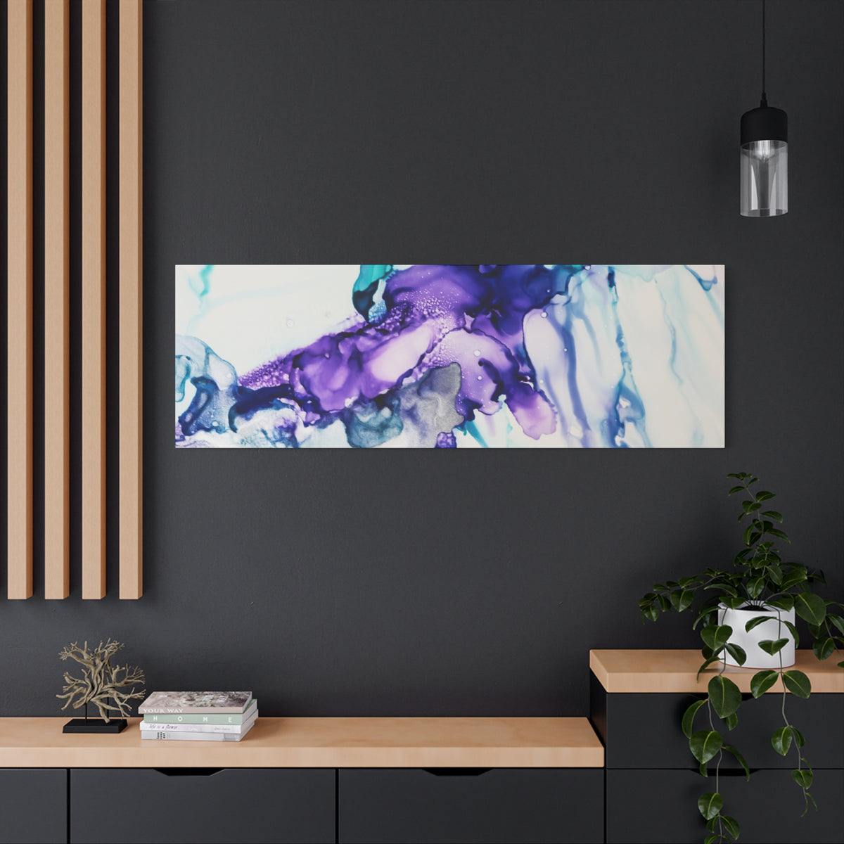 Abstract Purple Teal Ink Flow Matte Canvas Art (Stretched)