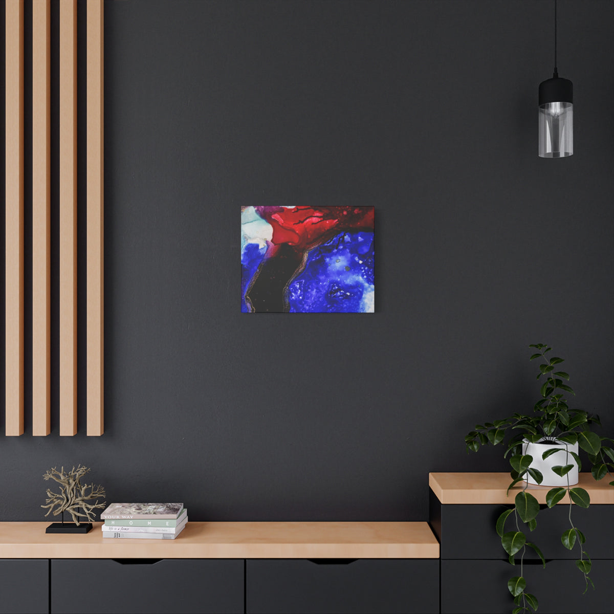 Abstract Geode Resin Art Canvas – Blue & Red Fluid Wall Art (Matte Stretched)