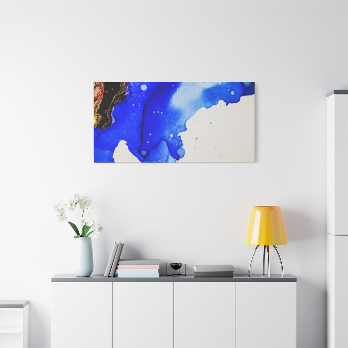 Abstract Blue Ink Art Canvas Print — Oceanic Fluid Painting
