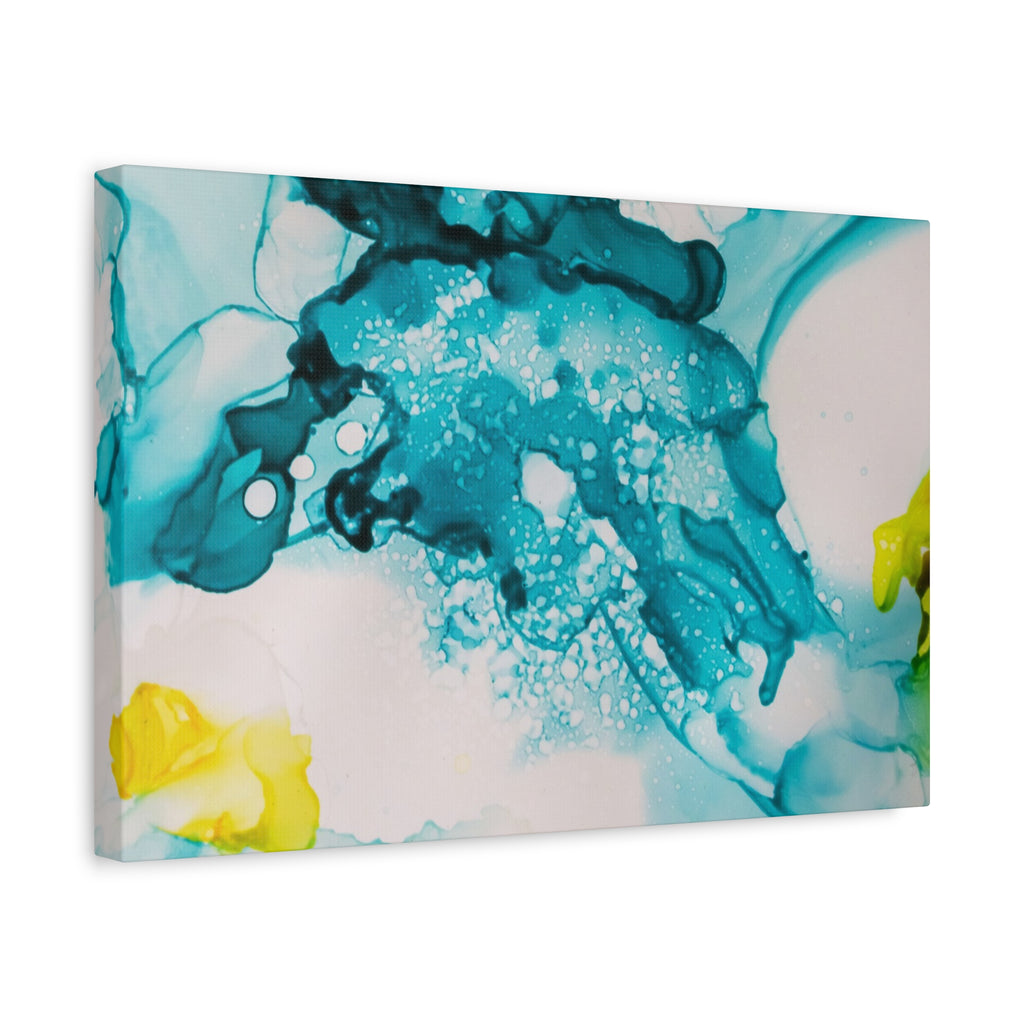 Teal & Yellow Abstract Fluid Art Canvas
