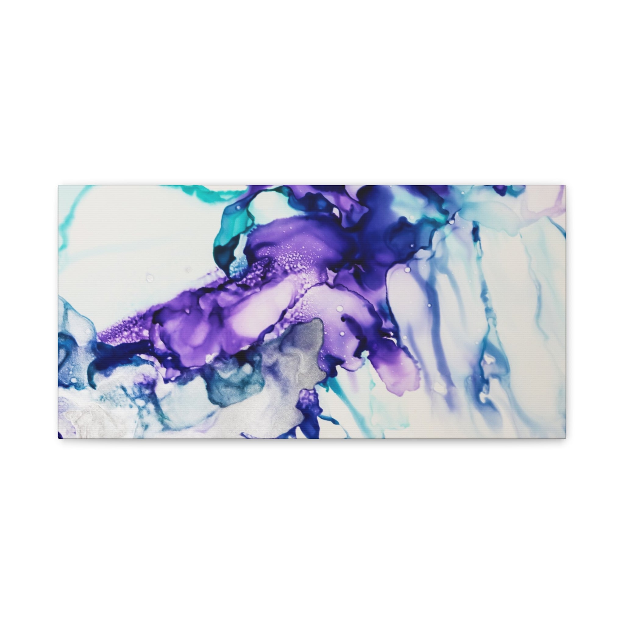 Abstract Purple Teal Ink Flow Matte Canvas Art (Stretched)