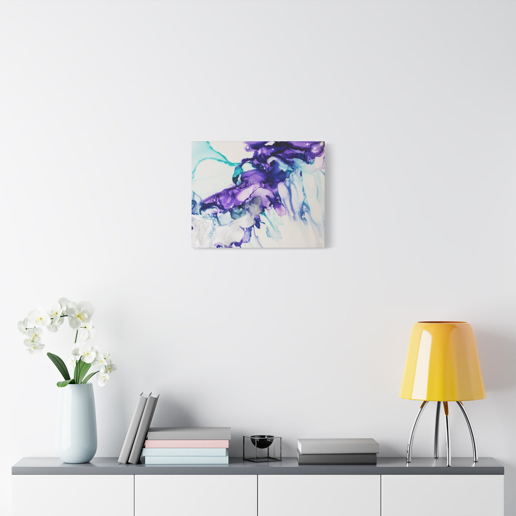Abstract Purple Teal Ink Flow Matte Canvas Art (Stretched)