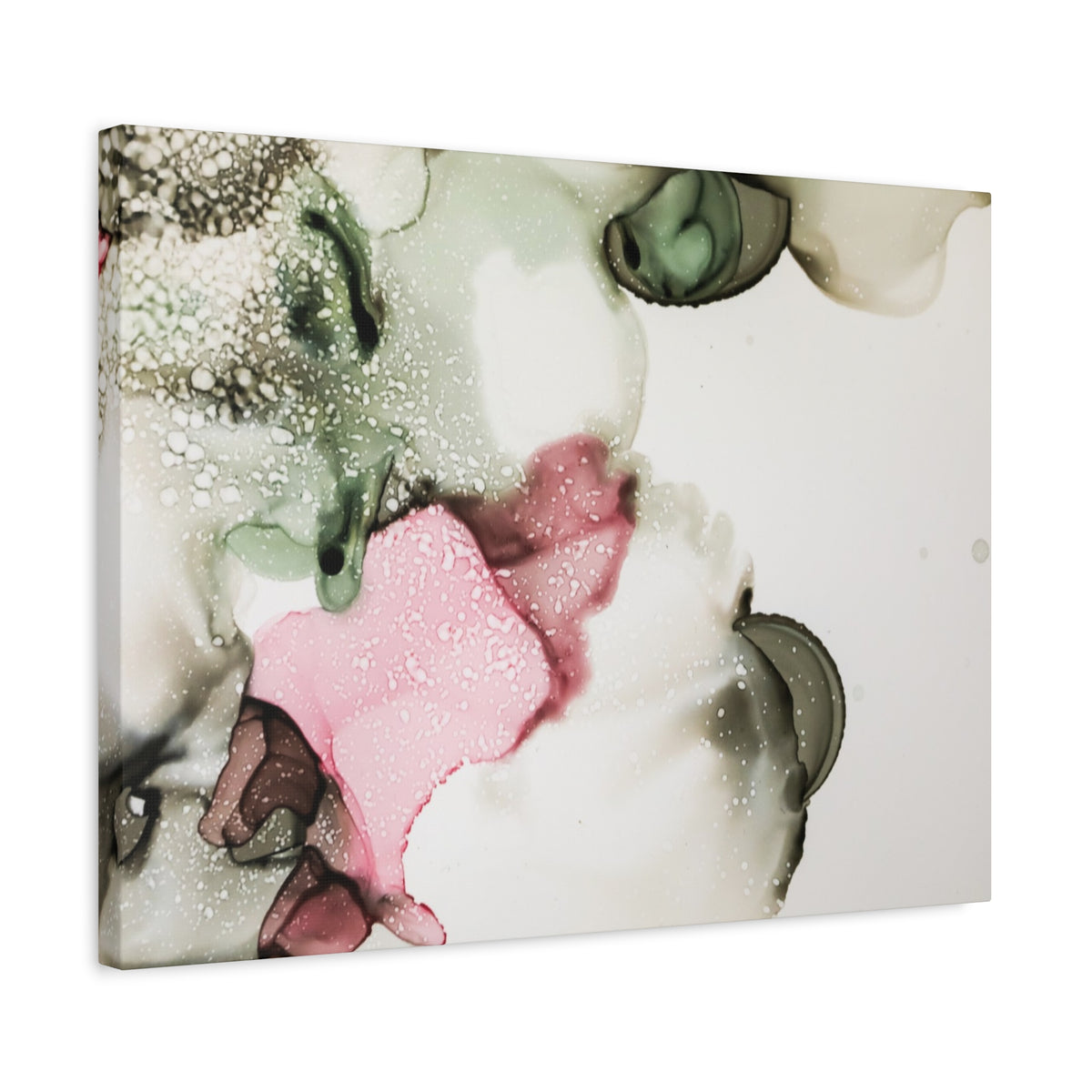 Abstract Pink & Sage Alcohol Ink Canvas Print — Modern Wall Art