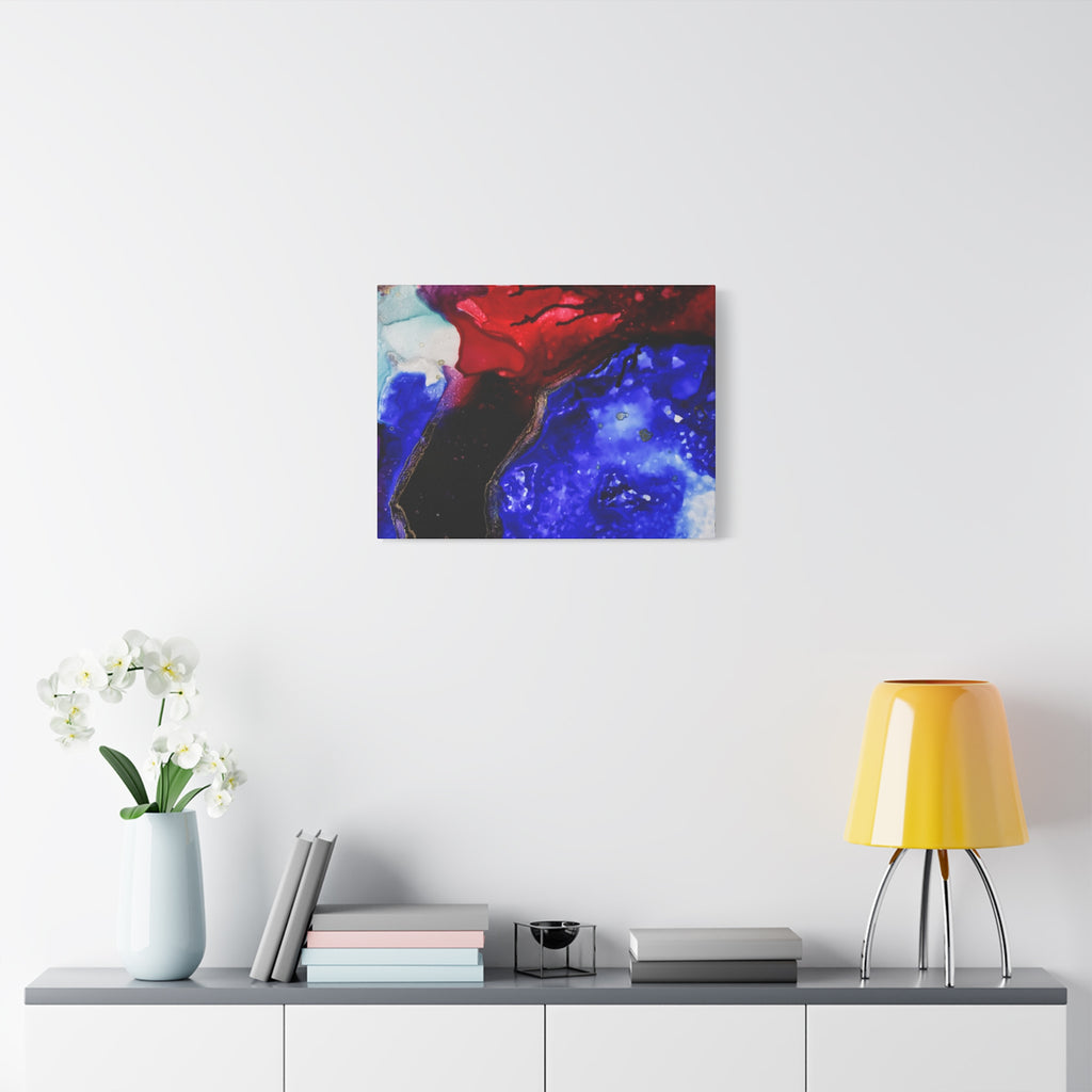 Abstract Geode Resin Art Canvas – Blue & Red Fluid Wall Art (Matte Stretched)