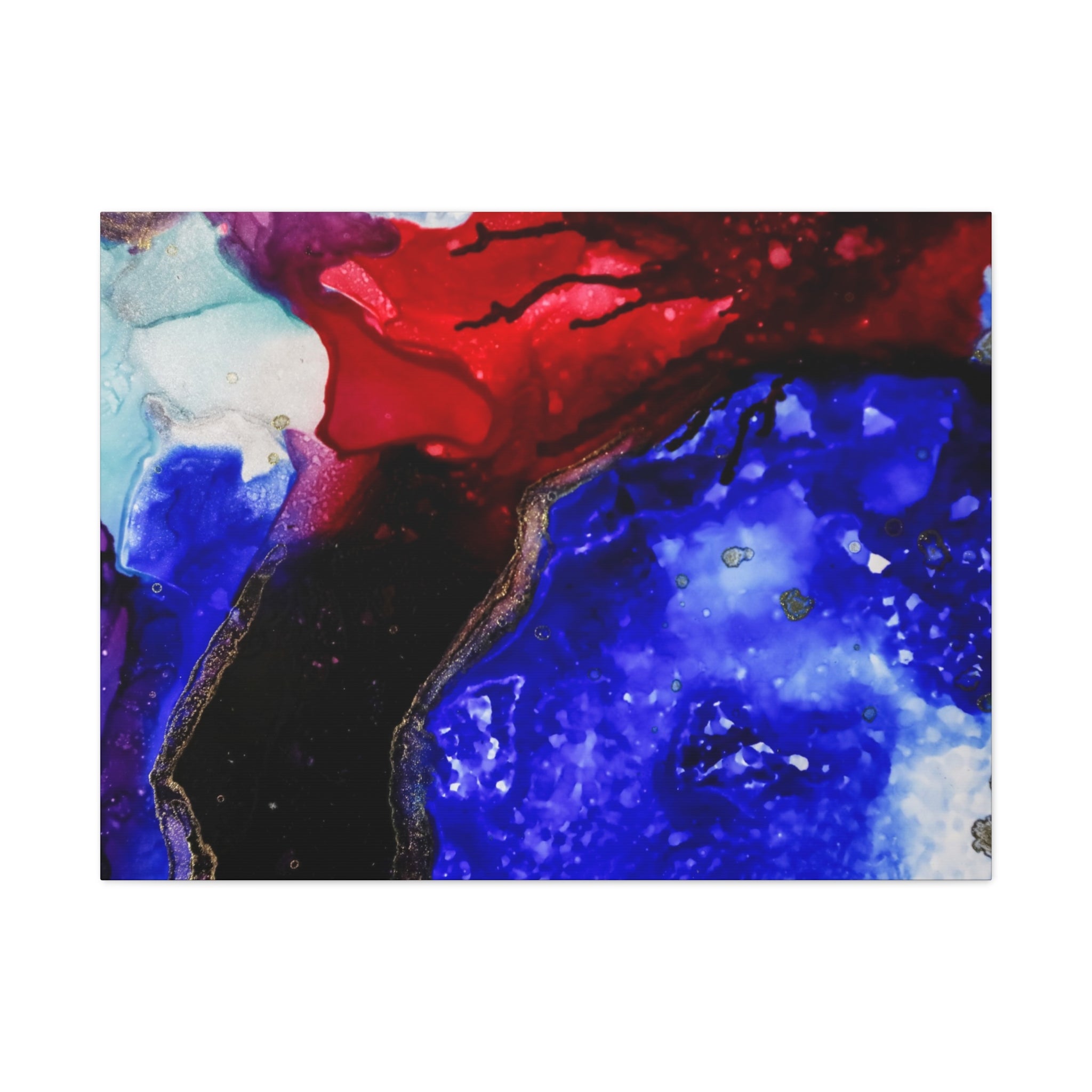 Abstract Geode Resin Art Canvas – Blue & Red Fluid Wall Art (Matte Stretched)