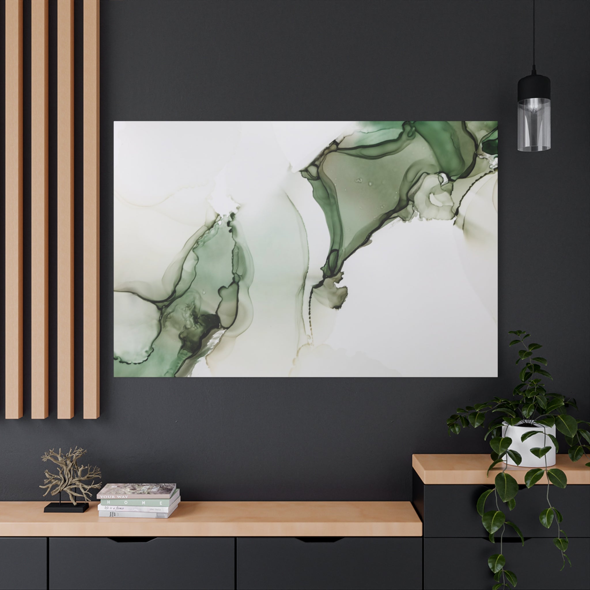Green Ink Abstract Matte Canvas Print — Stretched 1.25" Wall Art