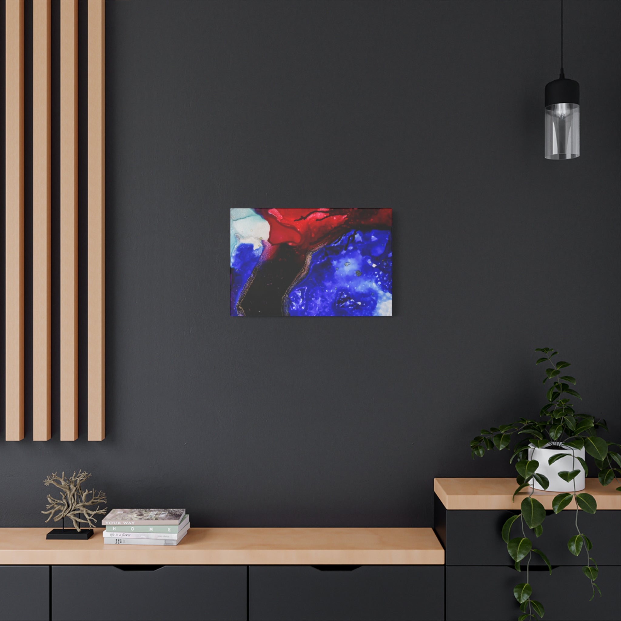 Abstract Geode Resin Art Canvas – Blue & Red Fluid Wall Art (Matte Stretched)