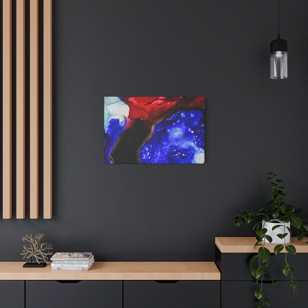 Abstract Geode Resin Art Canvas – Blue & Red Fluid Wall Art (Matte Stretched)